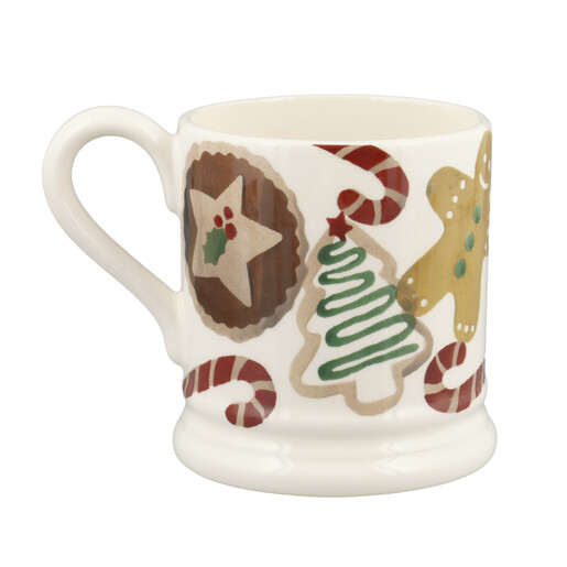 Emma Bridgewater Christmas Treats ceramic half pint mug featuring festive biscuits