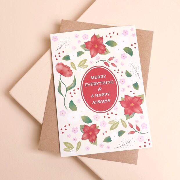Merry Everything Poinsettia Greetings Card