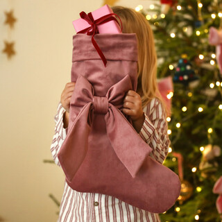 Large Pink Velvet Bow Christmas Stocking