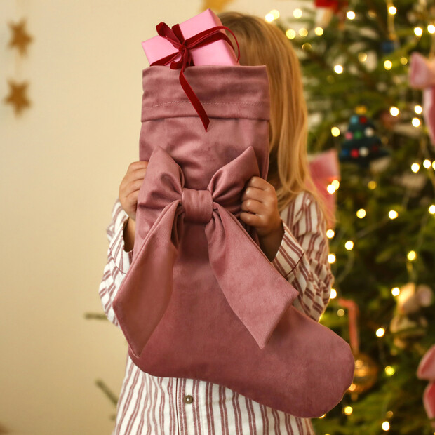 Large Pink Velvet Bow Christmas Stocking