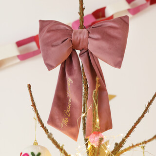 Personalised Large Pink Velvet Bow Christmas Tree Topper