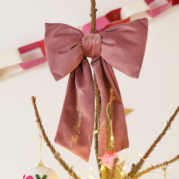 Personalised Large Pink Velvet Bow Christmas Tree Topper
