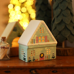 Ceramic Ski Chalet Tealight Holder