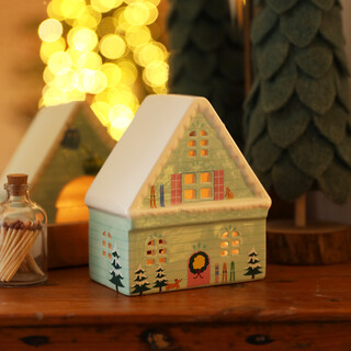 Ceramic Ski Chalet Tealight Holder