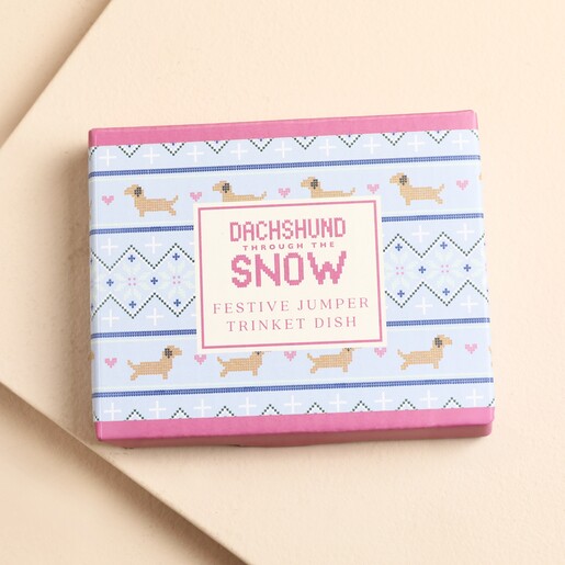 Illustrated gift box for Dachshund Through The Snow festive jumper trinket dish