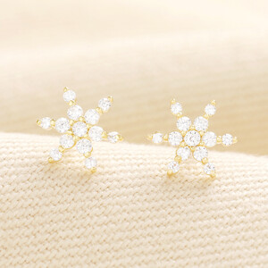 Crystal Snowflake Stud Earrings in Gold