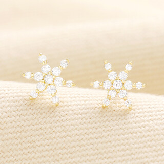 Crystal Snowflake Stud Earrings in Gold