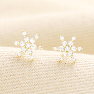 Crystal Snowflake Stud Earrings in Gold