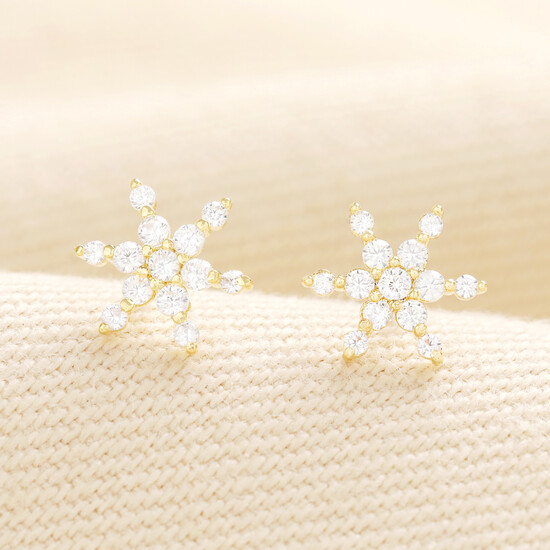 Crystal Snowflake Stud Earrings in Gold
