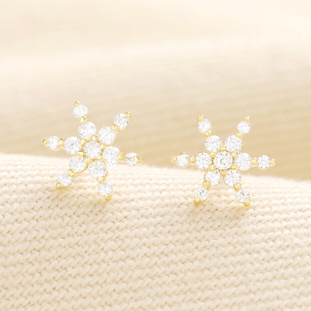 Crystal Snowflake Stud Earrings in Gold
