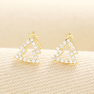 Crystal Christmas Tree Stud Earrings in Gold