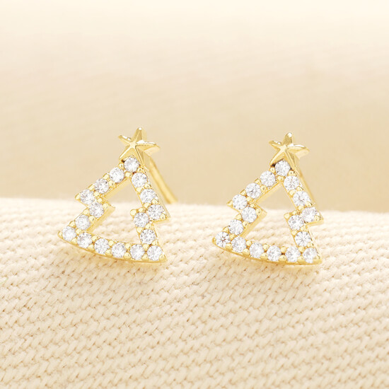 Crystal Christmas Tree Stud Earrings in Gold