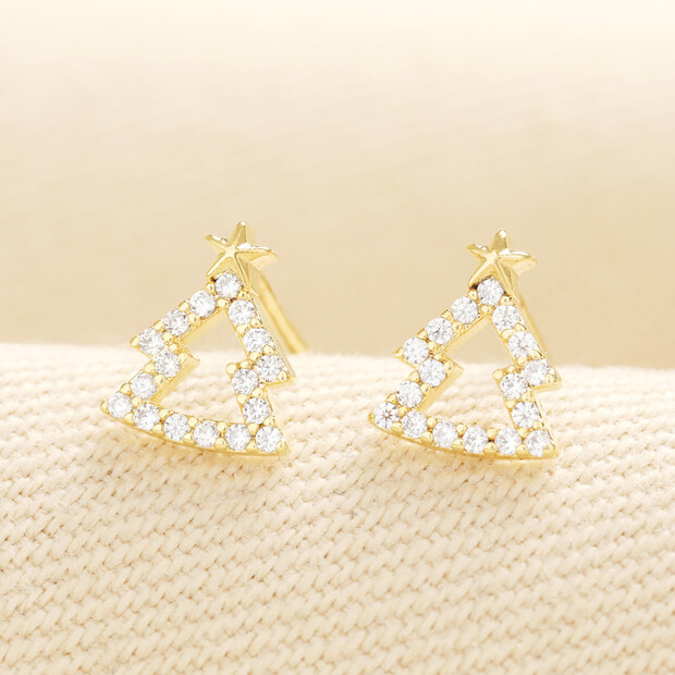 Crystal Christmas Tree Stud Earrings in Gold