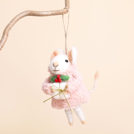 Felt Christmas Present Mouse Hanging Decoration