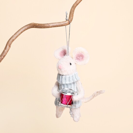 Felt Christmas Drumming Mouse Hanging Decoration