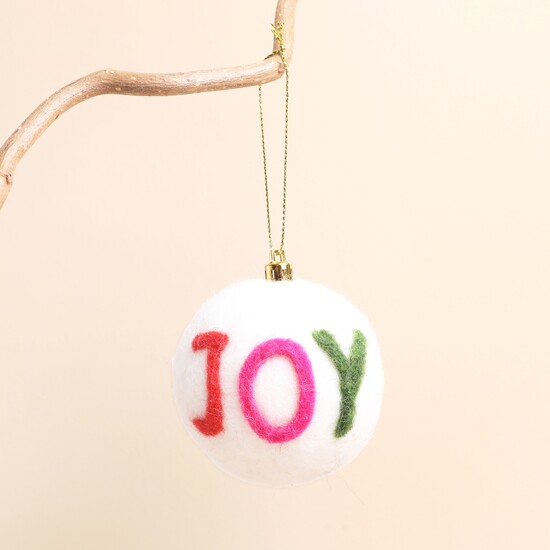 White Felt Joy Bauble Hanging Decoration