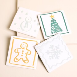 Set of 4 Ceramic Square Christmas Coasters