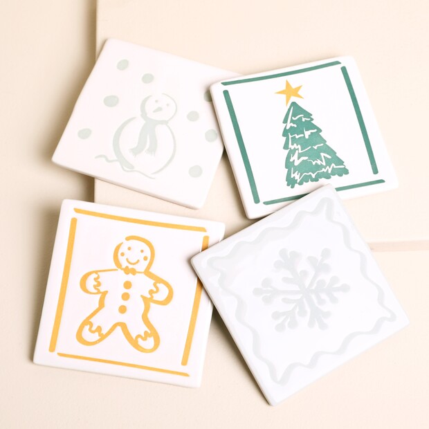 Set of 4 Ceramic Square Christmas Coasters