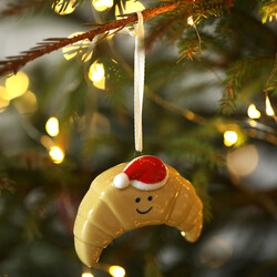 Ceramic Christmas Croissant Hanging Decoration