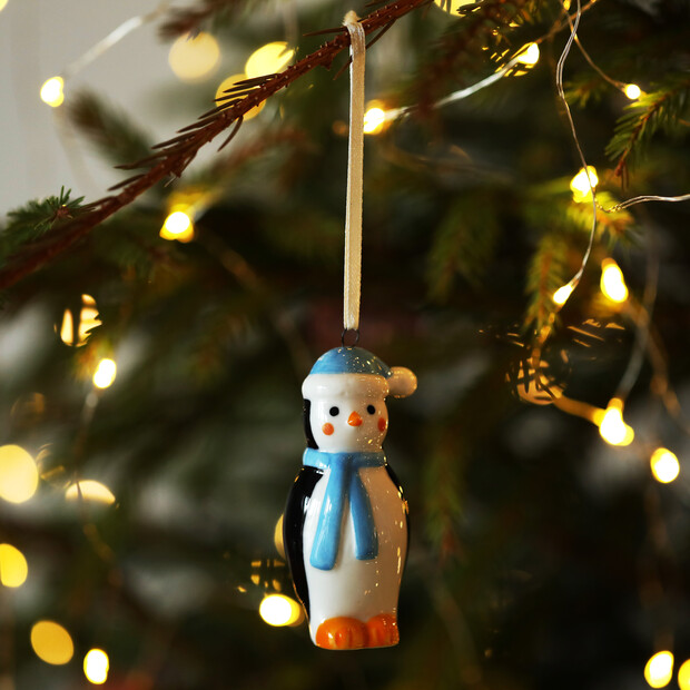 Ceramic Chilly Penguin Christmas Hanging Decoration