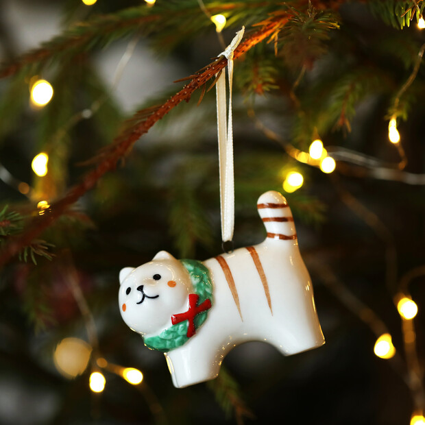 Ceramic Christmas Cat Hanging Decoration