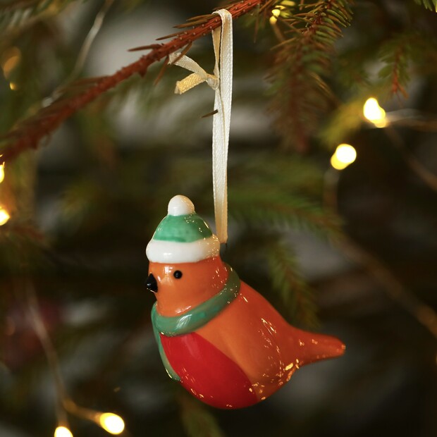 Ceramic Christmas Robin Hanging Decoration