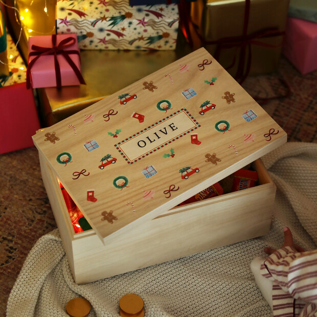 Personalised Festive Wooden Christmas Eve Box