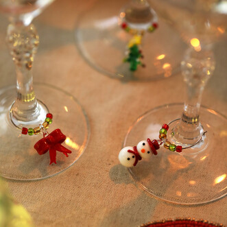 Set of 6 Beaded Christmas Wine Glass Charms