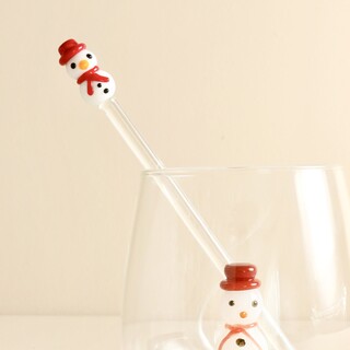 Glass Snowman Cocktail Drink Stirrer