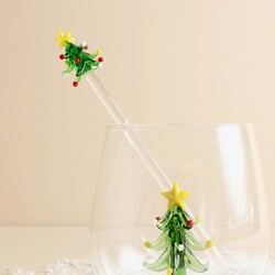 Glass Christmas Tree Cocktail Drink Stirrer