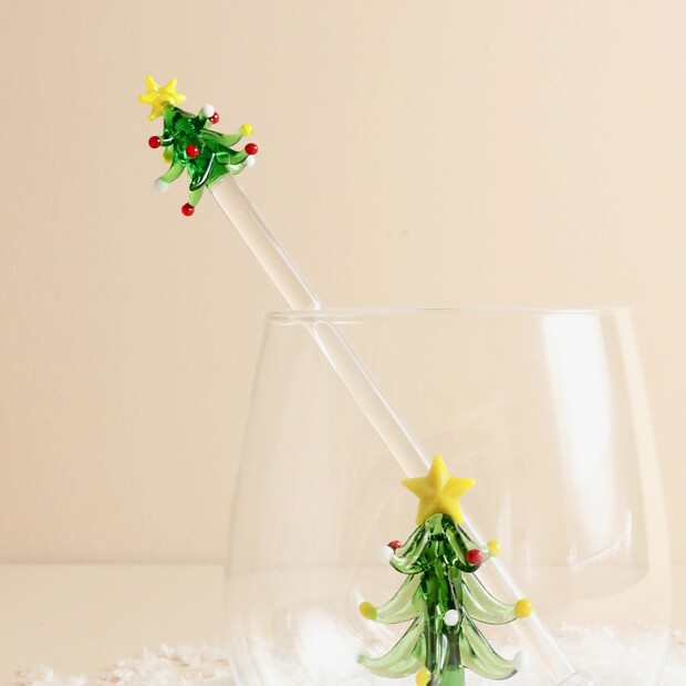 Glass Christmas Tree Cocktail Drink Stirrer