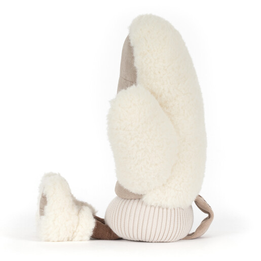 Side view of Jellycat Amuseables mitten plush showing cosy fleece and legs