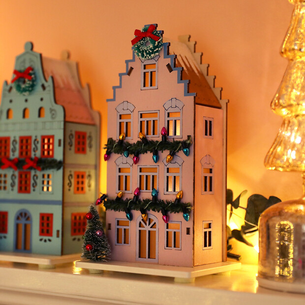 Battery Powered Wooden Lilac LED House Light Decoration