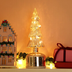 Battery Powered Silver Glass Christmas Tree LED Rotating Light