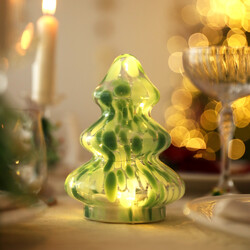 Battery Powered LED Green Confetti Glass Christmas Tree Decoration