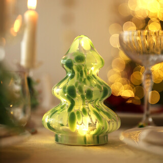 Battery Powered LED Green Confetti Glass Christmas Tree Decoration