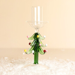Glass Christmas Tree Candlestick Holder