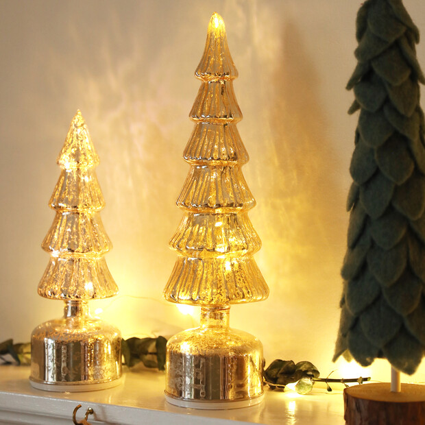 Battery Powered Gold Glass Christmas Tree LED Rotating Light