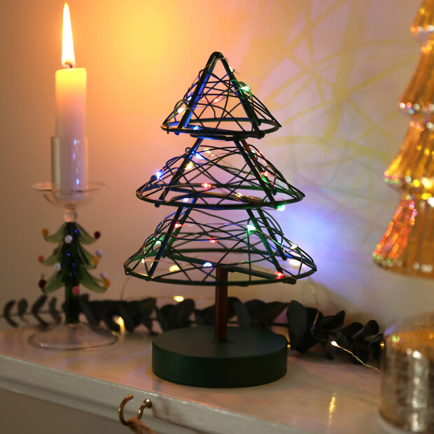 Battery Powered Green Wire Christmas Tree Light