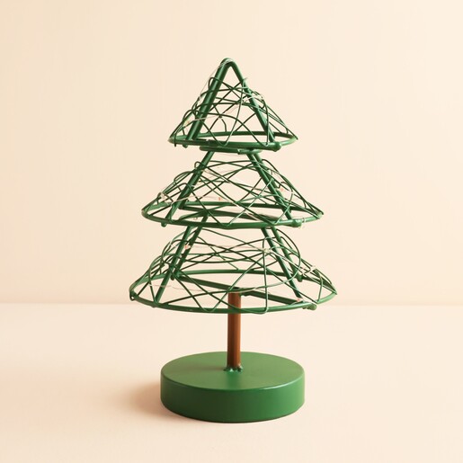 Freestanding green wire Christmas tree light with multicoloured micro fairy lights