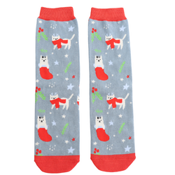 Miss Sparrow Festive Christmas Cat Socks in Blue