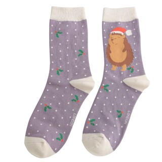 Miss Sparrow Festive Hedgehog Socks in Purple
