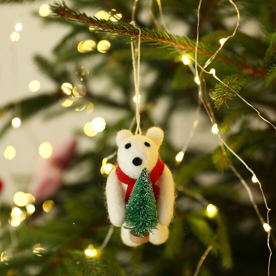 Felt Christmas Tree Polar Bear Hanging Decoration