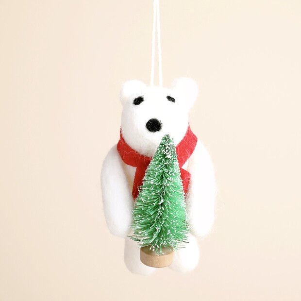 Felt Christmas Tree Polar Bear Hanging Decoration