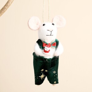 Felt Christmas Mouse in Dungarees Hanging Decoration