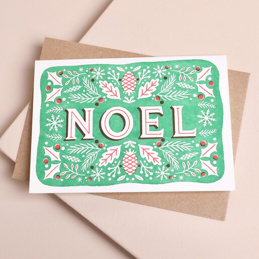 Stormy Knight Noel Christmas greetings card with brown kraft paper envelope