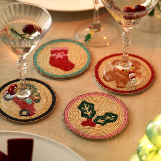 Set of 4 Festive Beaded Coaster Set