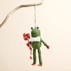 Felt Christmas Frog with Lollipop Hanging Decoration
