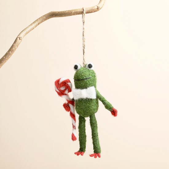 Felt Christmas Frog with Lollipop Hanging Decoration