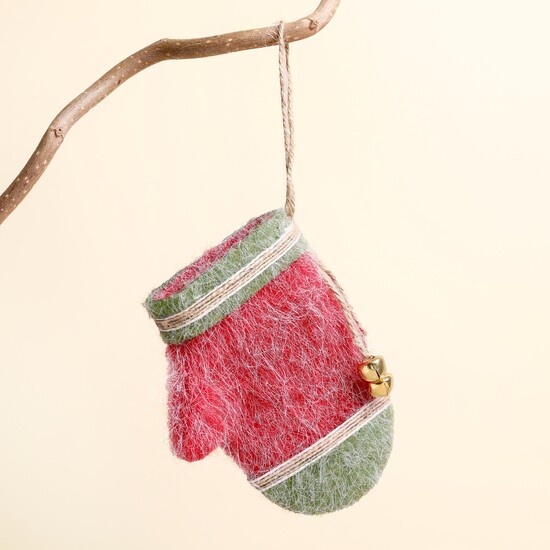 Felt Red and Green Mitten Hanging Decoration